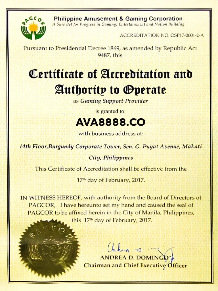 Giấy phép chứng chận kinh doanh cá cược hợp pháp của Ava8888